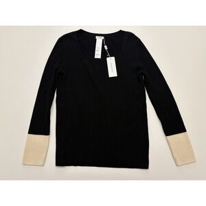 NWT Akris Punto 100% Virgin Wool Ribbed Sweater Pullover Black Size 16